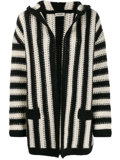 Saint Laurent Open Front Striped Cardigan In White