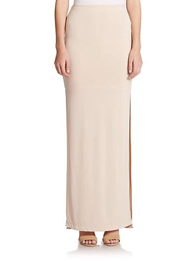 Alice And Olivia Side-slit Jersey Maxi Skirt, Tan In Nude