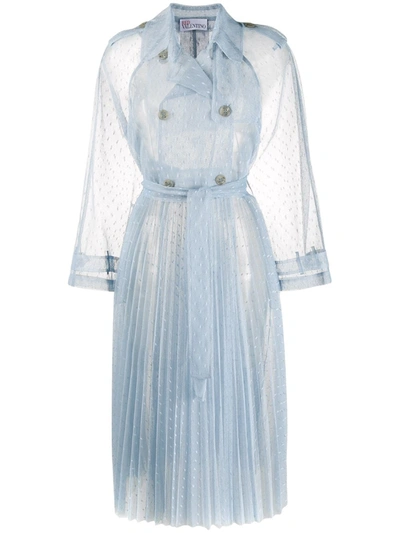Red Valentino Point D'esprit Tulle Trench Coat In Light Blue