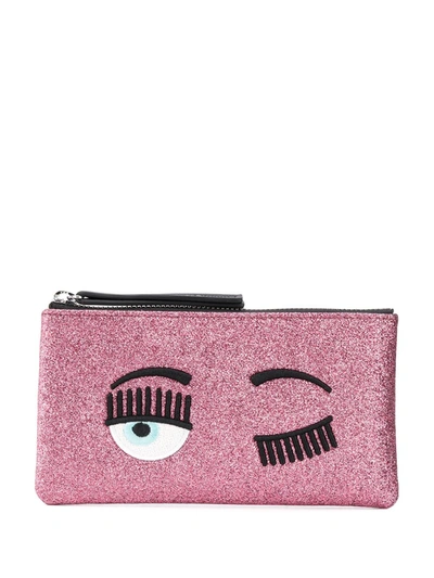 Chiara Ferragni Embroidered Wink Wallet In Pink