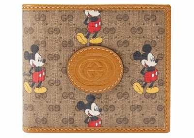 Pre-owned Gucci  X Disney Wallet Mini Gg Supreme Mickey Mouse Beige