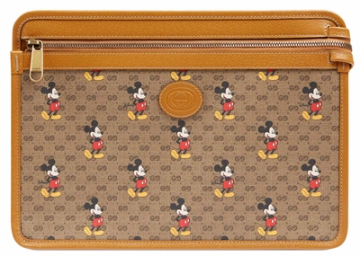Pre-owned Gucci  X Disney Pouch Mini Gg Supreme Mickey Mouse Beige