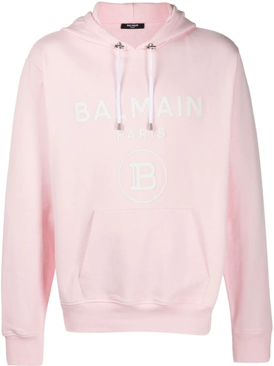 Balmain Logo Hoodie Sweatshirt In Pink
