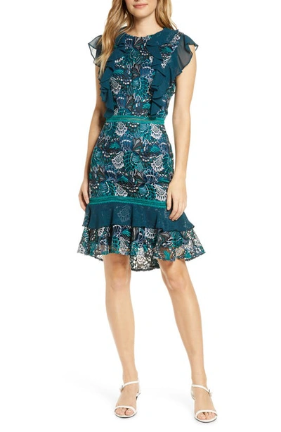 Adelyn Rae Annie Lace Cocktail Dress In Teal-green