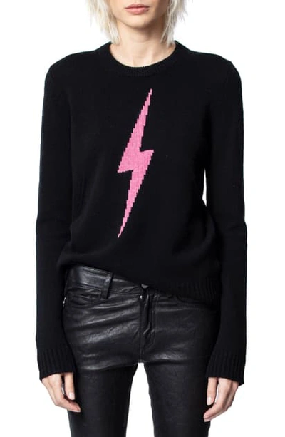 Zadig & Voltaire Delly C Flash Lightning Bolt Cashmere Sweater In Noir