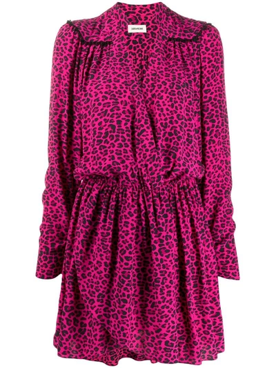 Zadig & Voltaire Reveal Leopard Print Long Sleeve Dress In Pink