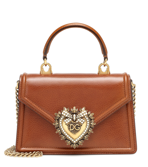 Dolce & Gabbana Devotion Small Leather Shoulder Bag In Brown ModeSens