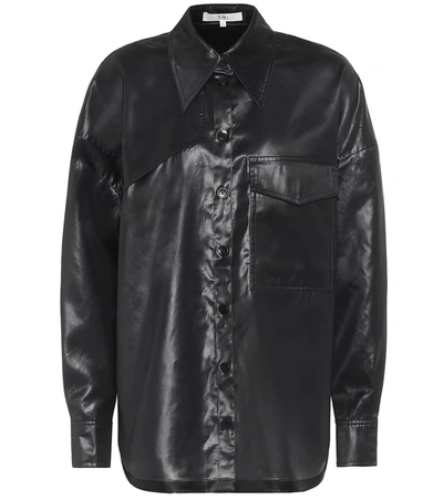 Tibi Celia Origami Sleeve Satin Shirt In Black