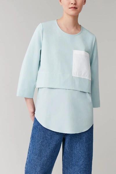 Cos Oversized Woven-jersey Top In Turquoise