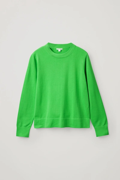 Cos Plain Knit Cotton Top In Green