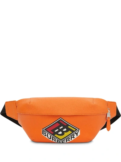 Burberry Men's Sonny Logo-print Leather Belt Bag In Orange