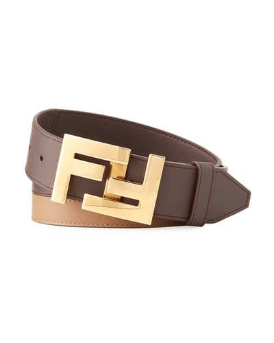 Fendi Men's Ff Reversible Leather Belt In Brown