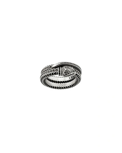 Gucci Men's Garden Two-row Snake Ring In Silver