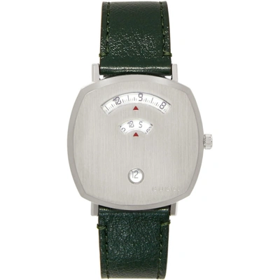 Gucci Silver & Green Grip Watch In Silver/gree