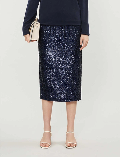 Ted Baker Anisa Sequin Midi Skirt In Dk-blue