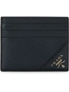 Prada Corner Logo Leather Card Holder In Black Gold