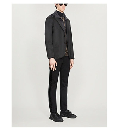 Fendi Detachable-hood Jersey And Shell Blazer In Black