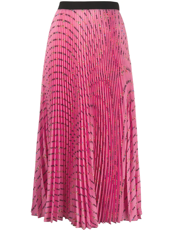 Miu Miu Logo Print Pleated Midi-skirt In F0028 Rosa | ModeSens