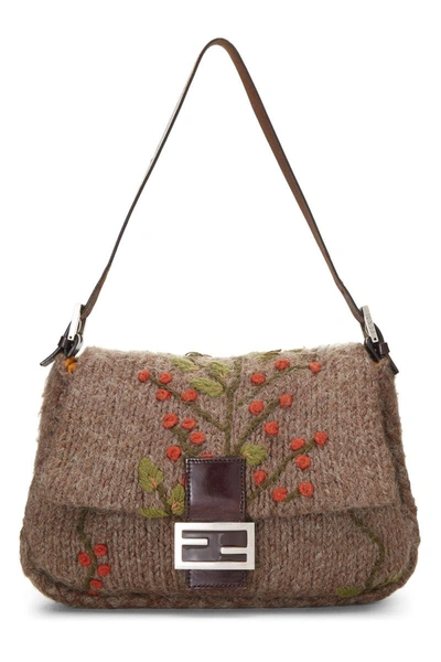 Pre-owned Fendi Brown Floral Wool Mama Shoulder Bag