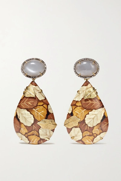 Silvia Furmanovich Marquetry 18-karat Gold, Wood, Moonstone And Diamond Earrings