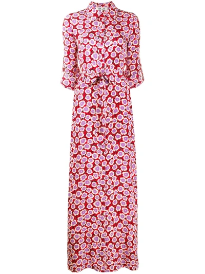 Diane Von Furstenberg Amina Belted Printed Silk Crepe De Chine Maxi Shirt Dress In Red