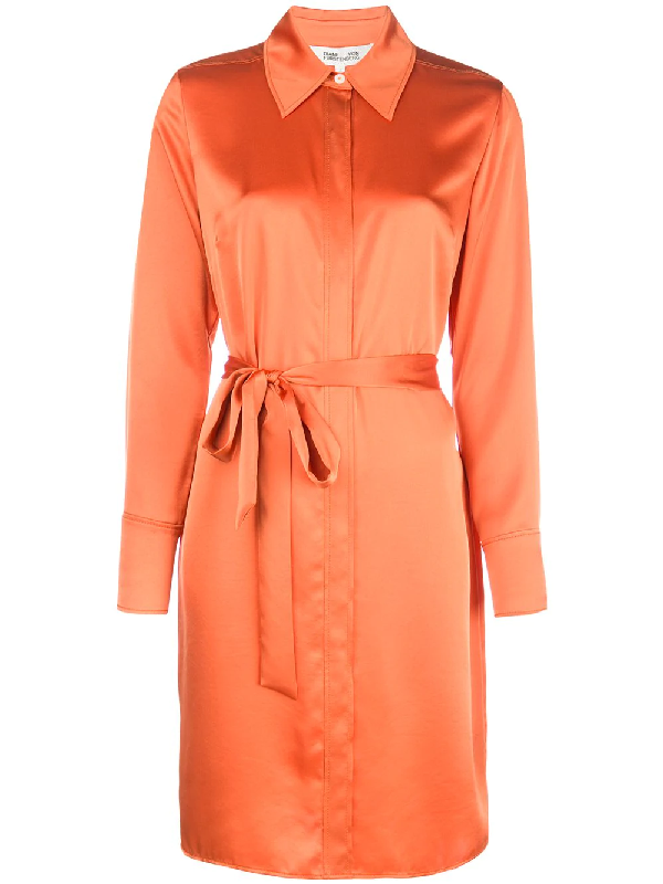 orange satin shirt dress