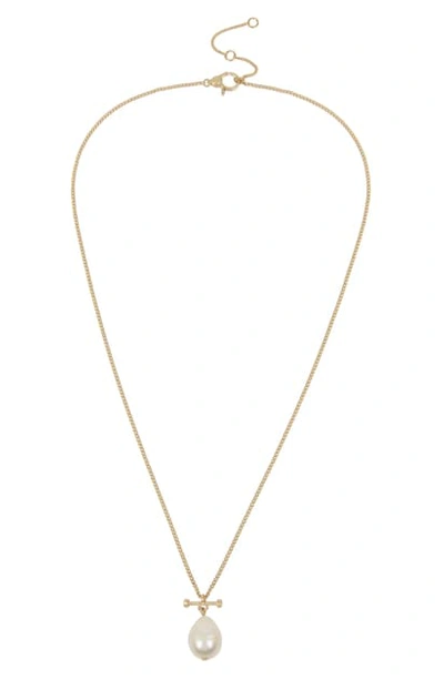 Allsaints Bar & Simulated Pearl Pendant Necklace, 20 In Gold