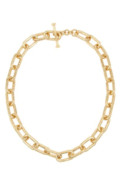 Allsaints Textured Link Logo Toggle Necklace, 16 In Gold