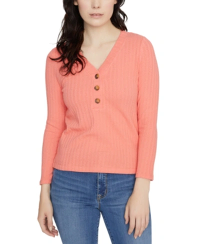 Sanctuary Aiden Pointelle Henley Top In Winter Coral