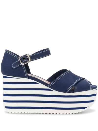 Miu Miu Women's Calzature Donna Platform Wedge Sandals In Blue