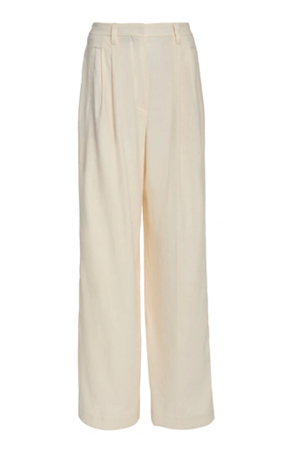 Brunello Cucinelli Belted Tapered Cotton & Linen Pants In Neutral
