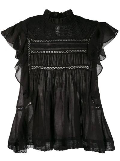 Isabel Marant Étoile Vivia Ruffled High-neck Chiffon Top In Nero