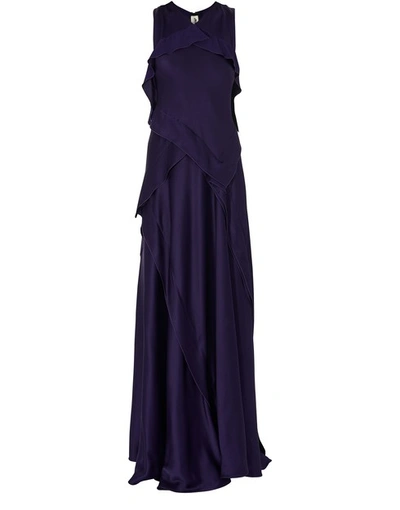 Maison Rabih Kayrouz Long Ruffled Satin Dress In Ink Blue