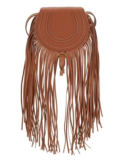 Chloé Small Marcie Fringe Leather Saddle Bag In Tan