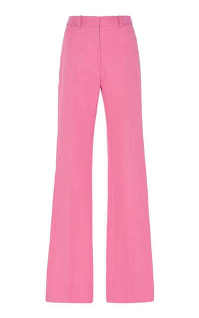 Victoria Beckham Straight-leg Ribbed Cotton Trousers In Pink