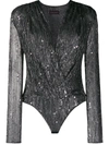 Talbot Runhof Metallic Sequin Voile Bodysuit In Charcoal