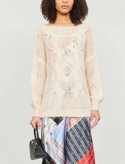 Maje Morsade Oversized Cable-knit Sweater In Beige