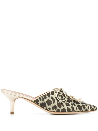 Malone Souliers Victoria 45 Metallic Leather-trimmed Leopard-print Lurex Mules In Gold