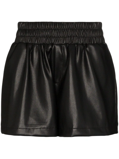 Les Rêveries Leather Effect Shorts In Black