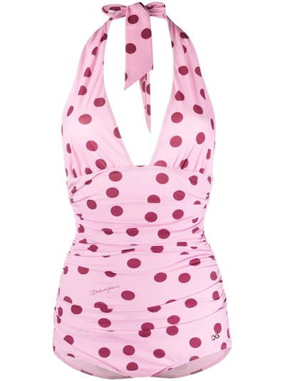 Dolce & Gabbana Polka Dot Swimsuit In Pink