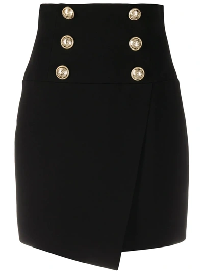 Balmain Embossed Buttons Fitted Skirt In Black