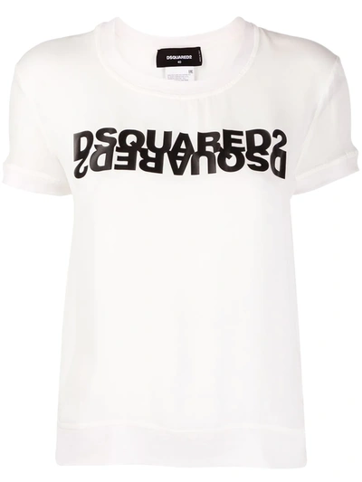 Dsquared2 Mirrored Logo Georgette Top In White