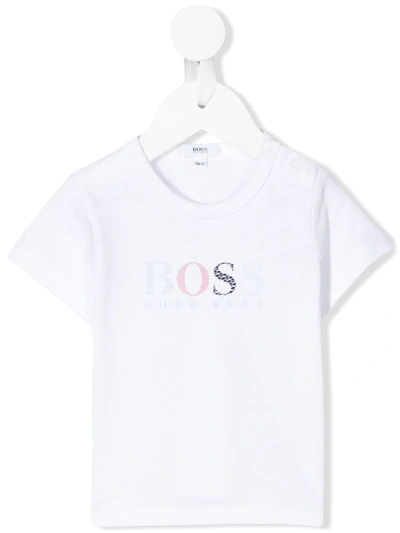 Hugo Boss Babies' Logo Print Cotton T-shirt In White