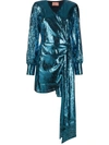 Andamane Carly Sequins Wrap Mini Dress In Blue Jeans