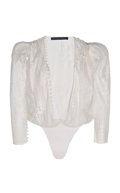 Zeynep Arcay Deep V Neck Lace Bodysuit In White