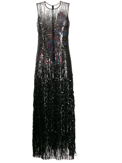 Pucci Floral Motif Sequin Gown In Black