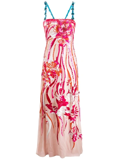 Emilio Pucci Sequined Floral Appliqué Dress In Neutrals