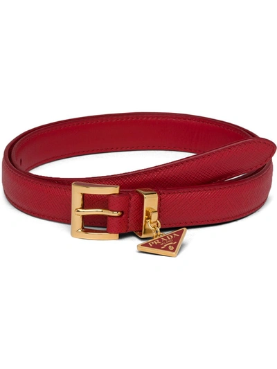Prada Logo Plaque Belt In Red