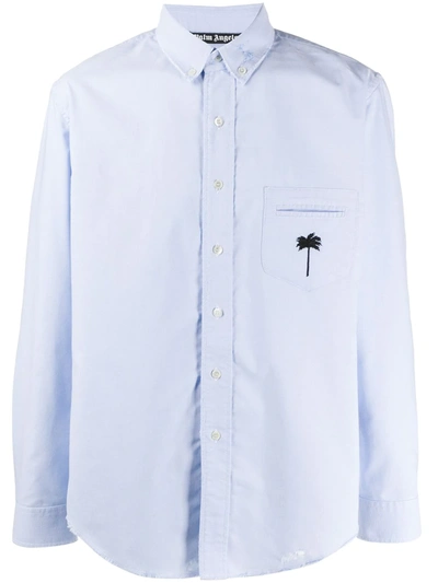 Palm Angels Embroidered Oxford Shirt In Blue