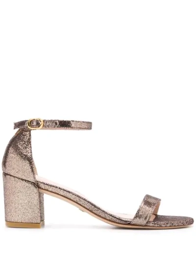 Stuart Weitzman Low Block Heel Sandals In Gold